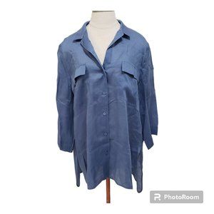 CT731a Lafayette 148 Blue Short Sleeve Lightweight Ladies Shirt XL